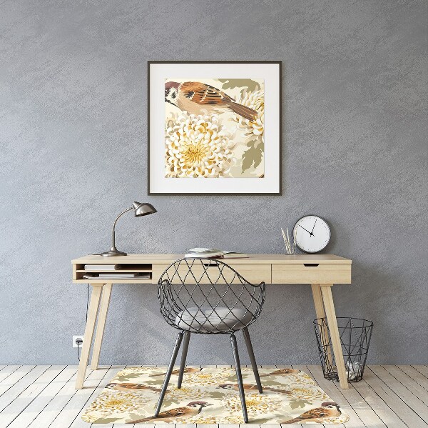 Desk chair mat golden birds