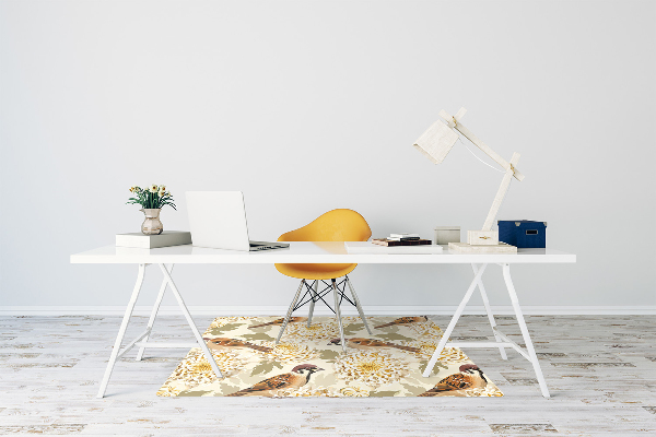 Desk chair mat golden birds