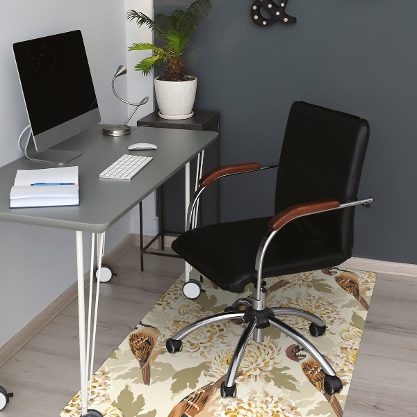 Desk chair mat golden birds