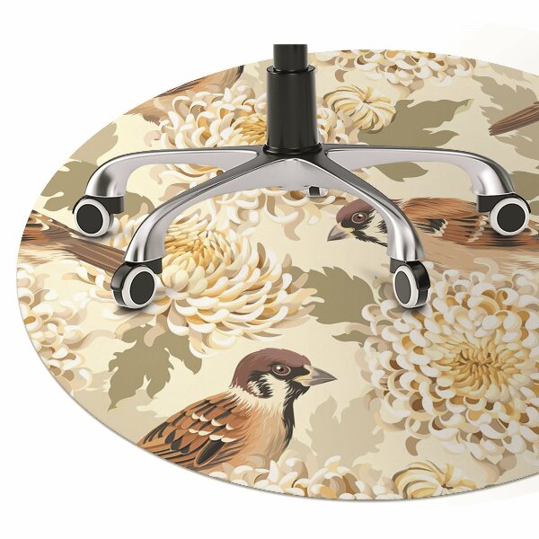 Desk chair mat golden birds