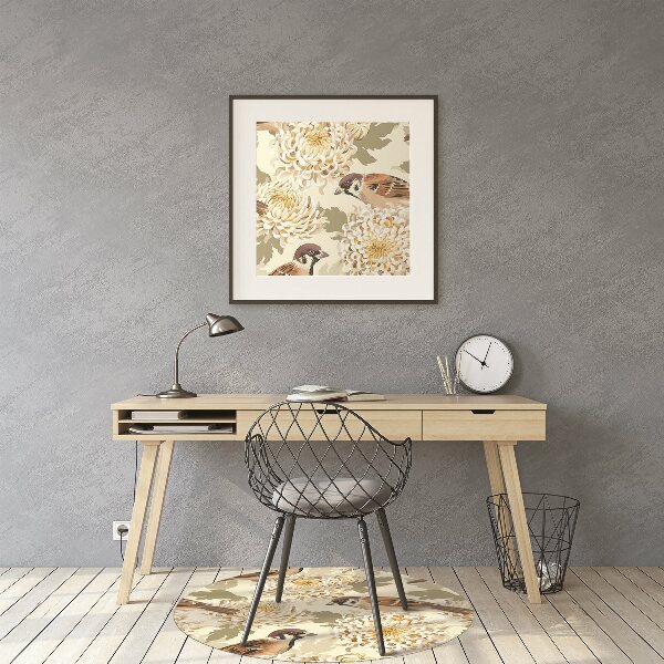 Desk chair mat golden birds