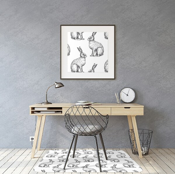 Desk chair mat white rabbits