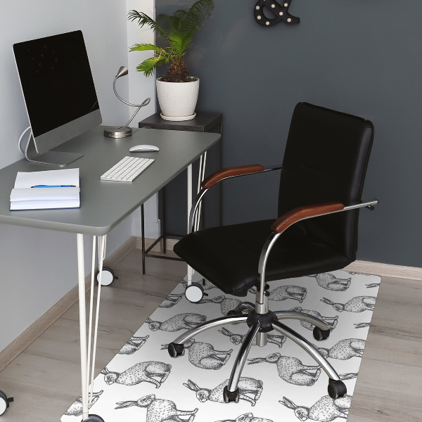 Desk chair mat white rabbits