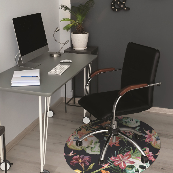 Chair mat floor panels protector Skull and flowers