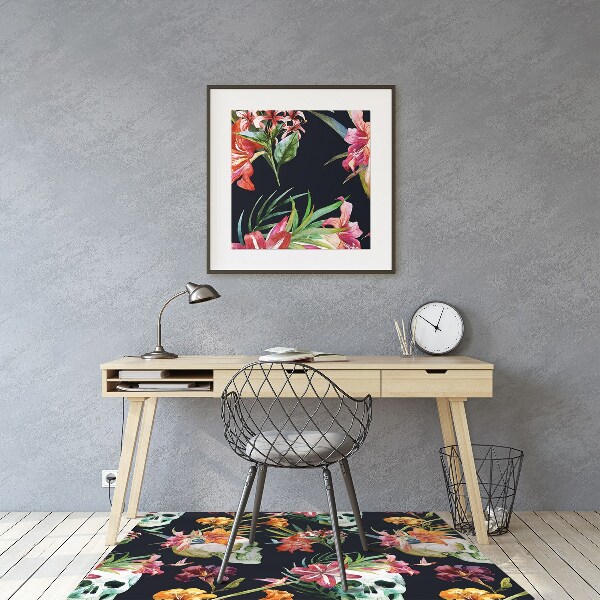 Chair mat floor panels protector Skull and flowers