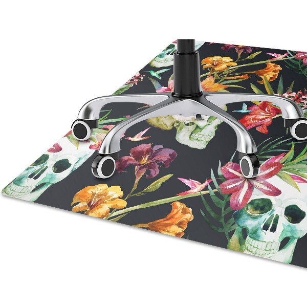 Chair mat floor panels protector Skull and flowers
