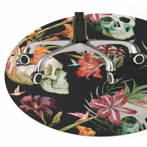 Chair mat floor panels protector Skull and flowers