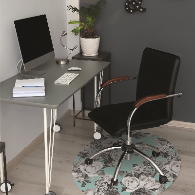 Office chair mat Black-and-white roses