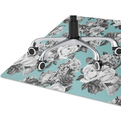 Office chair mat Black-and-white roses