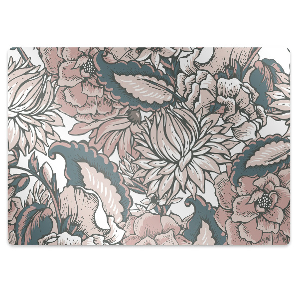 Desk chair mat pink flowers