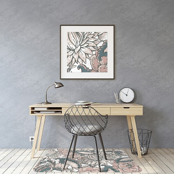 Desk chair mat pink flowers