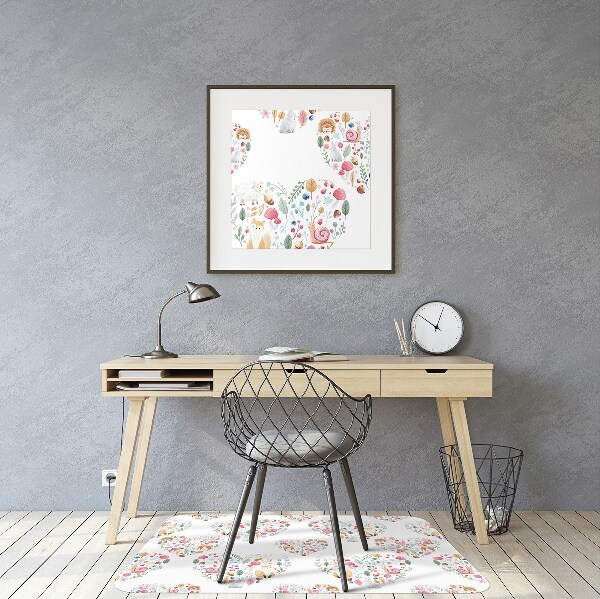 Chair mat floor panels protector Fox Rabbit Heart
