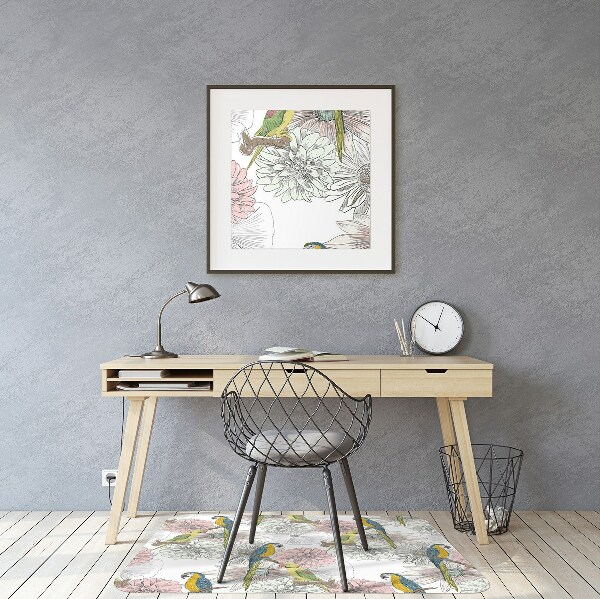 Office chair mat Parrot and flowers