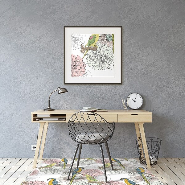 Office chair mat Parrot and flowers