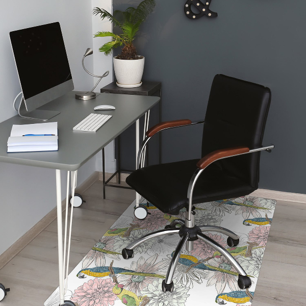 Office chair mat Parrot and flowers