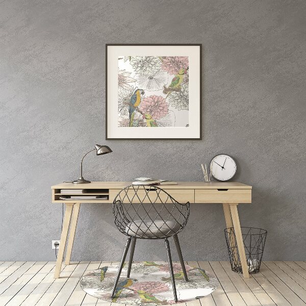 Office chair mat Parrot and flowers