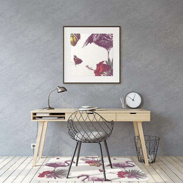 Chair mat Flamingos & Hibiscus