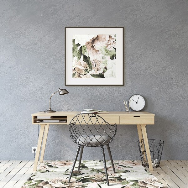 Chair mat floor panels protector blooming peonies