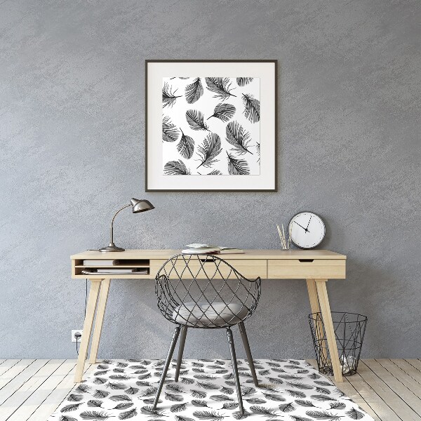 Office chair floor protector Black and white feather