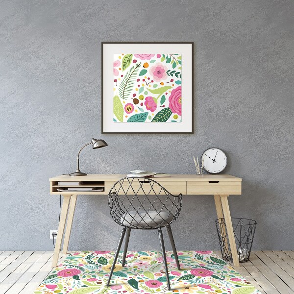 Chair mat floor panels protector colorful flowers