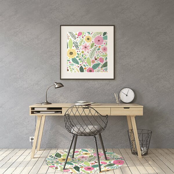 Chair mat floor panels protector colorful flowers