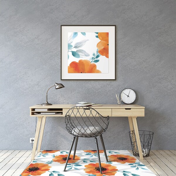 Office chair floor protector orange flower