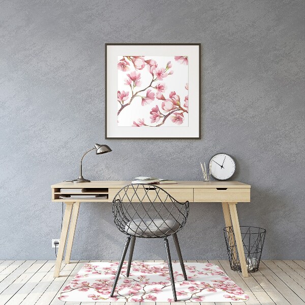 Desk chair mat pink flowers