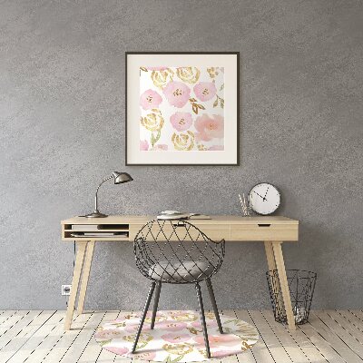 Desk chair mat pink flowers