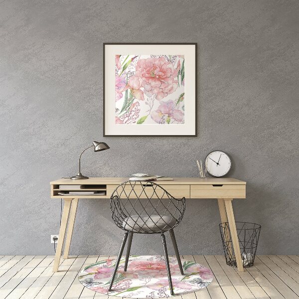 Office chair floor protector Peonies flowers