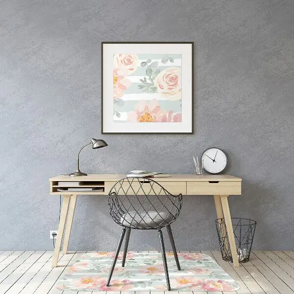 Desk chair mat pink flowers