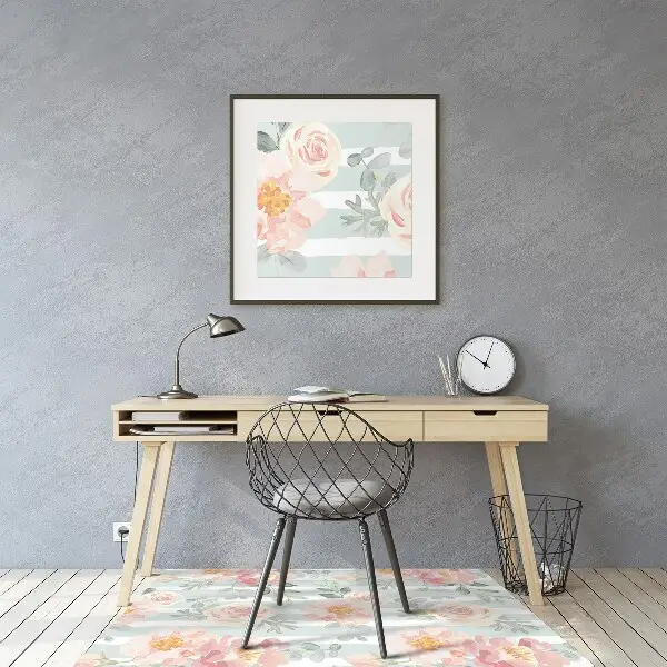 Desk chair mat pink flowers