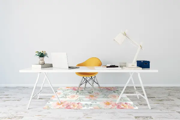 Desk chair mat pink flowers