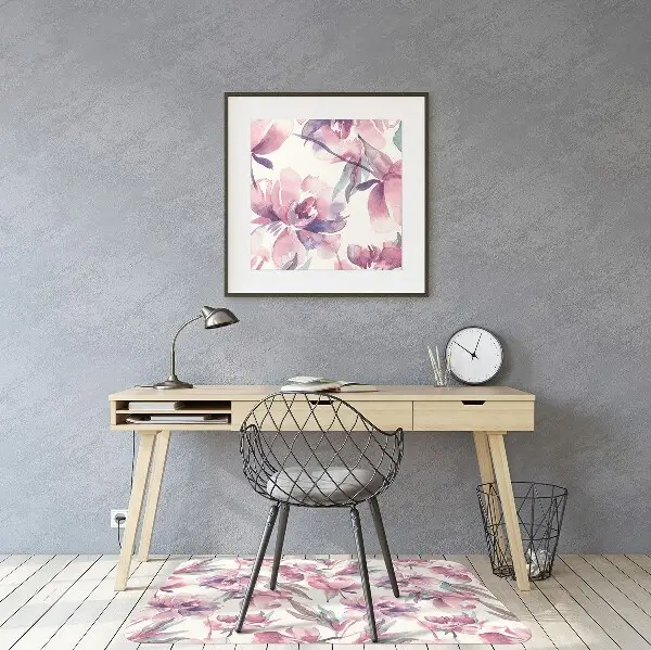 Desk chair mat pink flowers