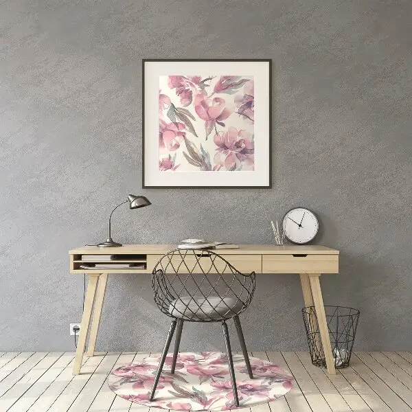 Desk chair mat pink flowers