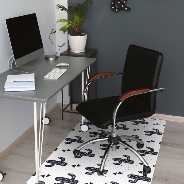 Desk chair mat white cacti