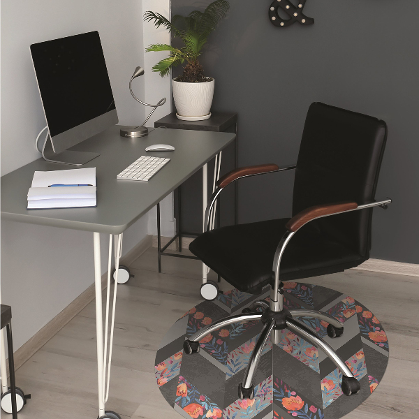 Chair mat floor panels protector Flowers Herringbone