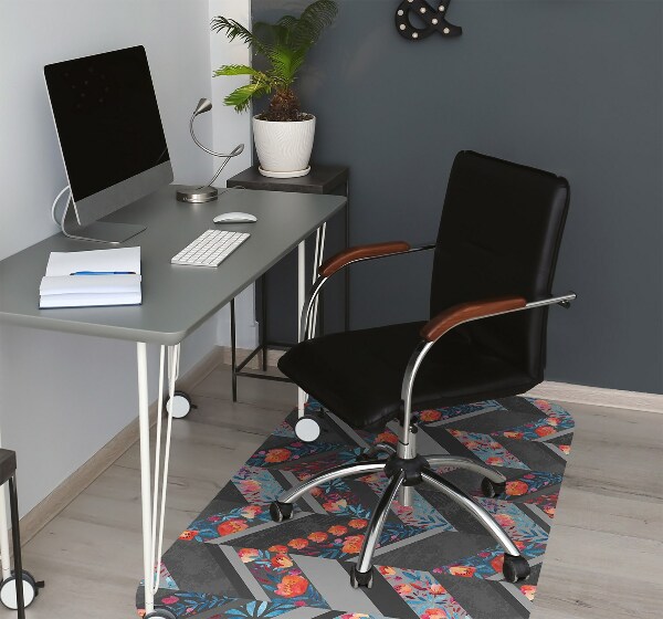 Chair mat floor panels protector Flowers Herringbone