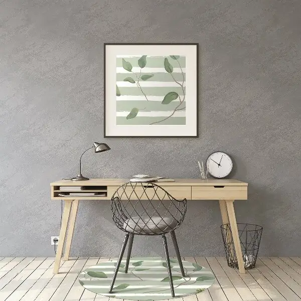 Desk chair floor protector Leaves on a striped background