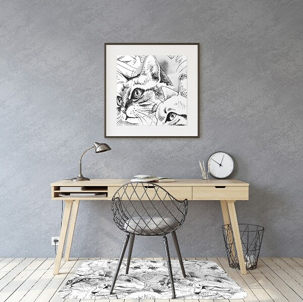 Office chair mat sketched cats