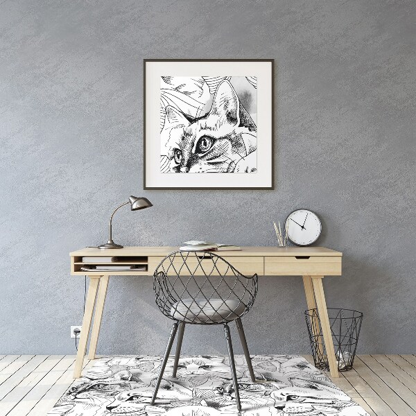 Office chair mat sketched cats