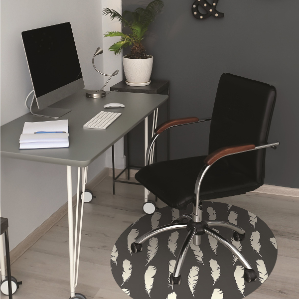 Desk chair mat white feathers
