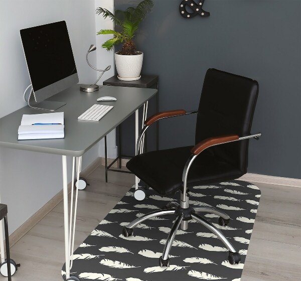 Desk chair mat white feathers