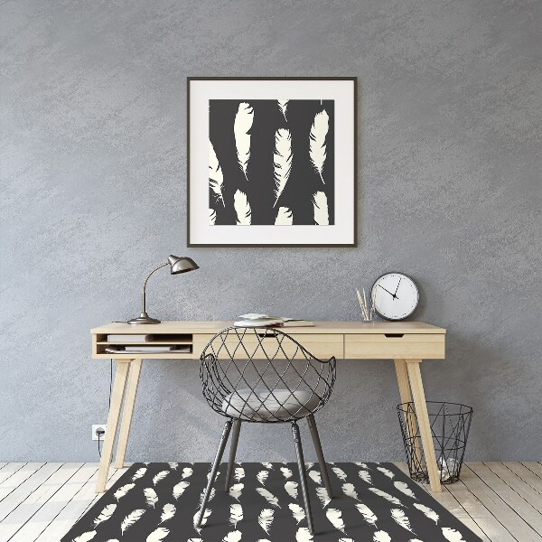 Desk chair mat white feathers