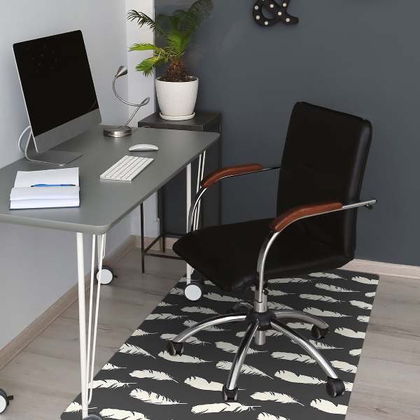 Desk chair mat white feathers