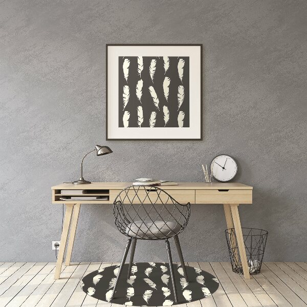 Desk chair mat white feathers