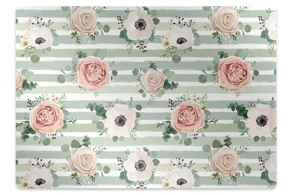 Desk chair mat striped roses