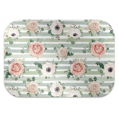 Desk chair mat striped roses