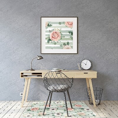 Desk chair mat striped roses