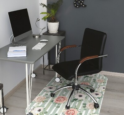 Desk chair mat striped roses