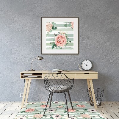 Desk chair mat striped roses